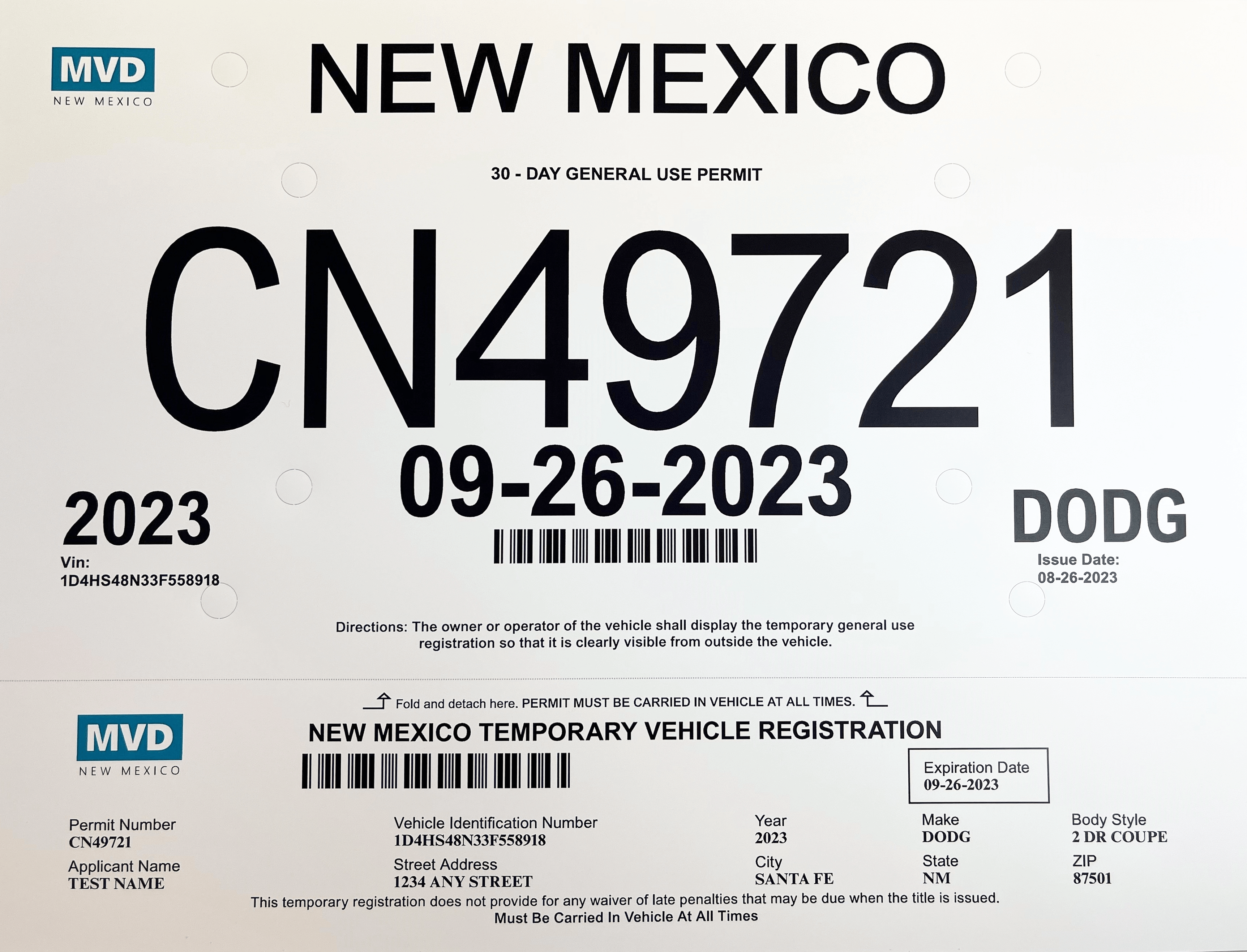 Temporary License Plate Specialized